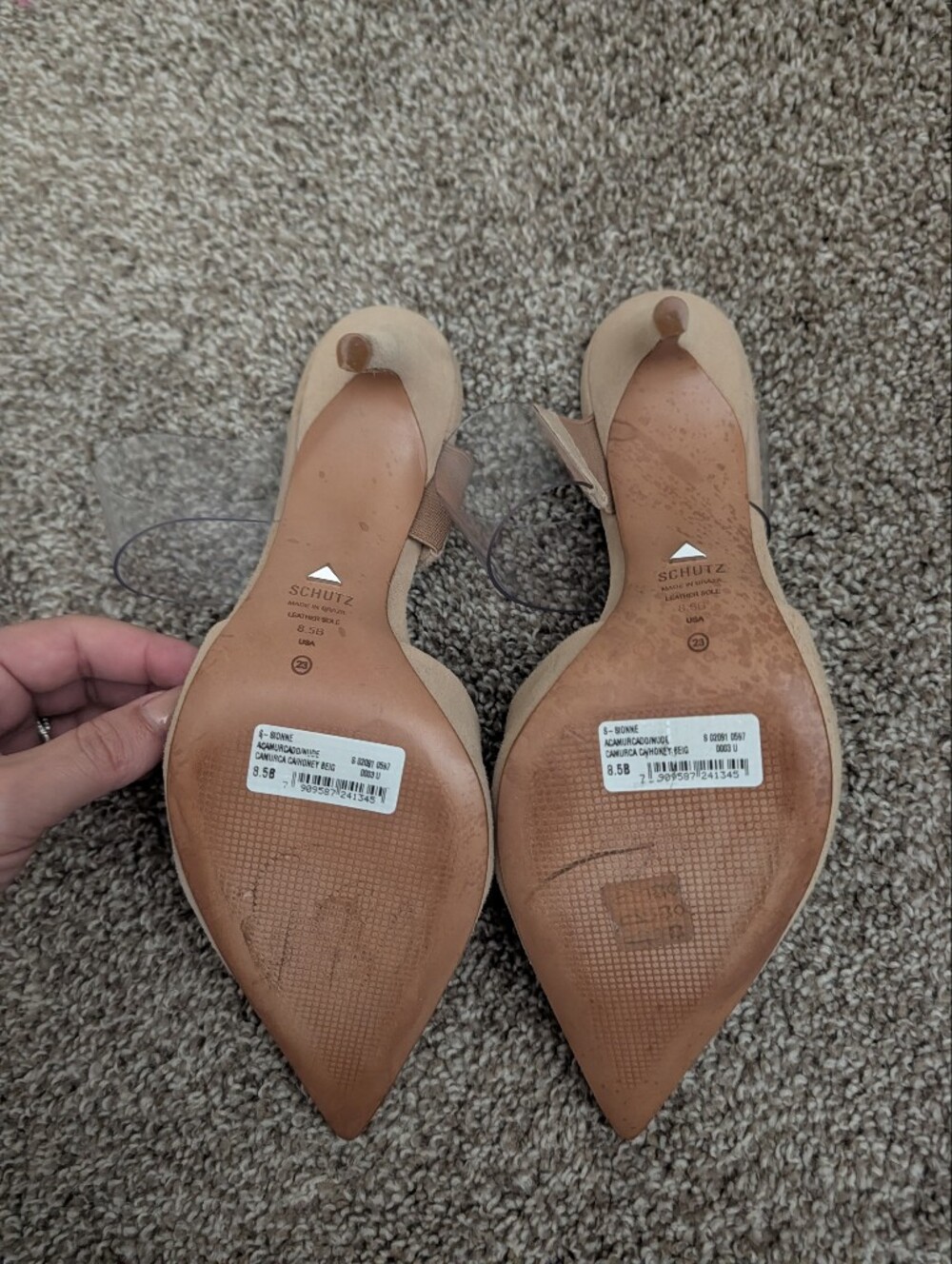 SCHUTZ Nude Pointed-Toe Pumps with Clear Strap - Picture 3 of 3